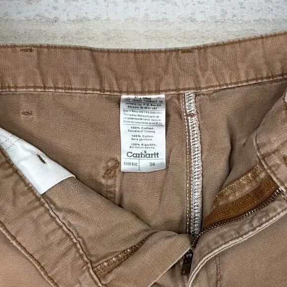 Vintage Carhartt Carpenter Shorts Camel Tan Canvas Baggy Wide Leg Fit 90s